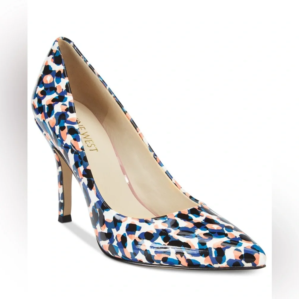 Nine West Heels 6.5 Colorful‎ Animal Print Blue Pink NWFLAX Pumps Classic